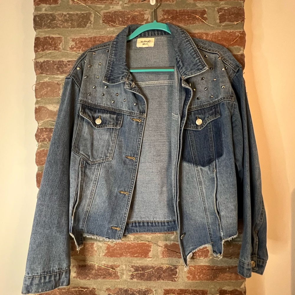 Midnight Muse Cropped Studded Denim Jacket